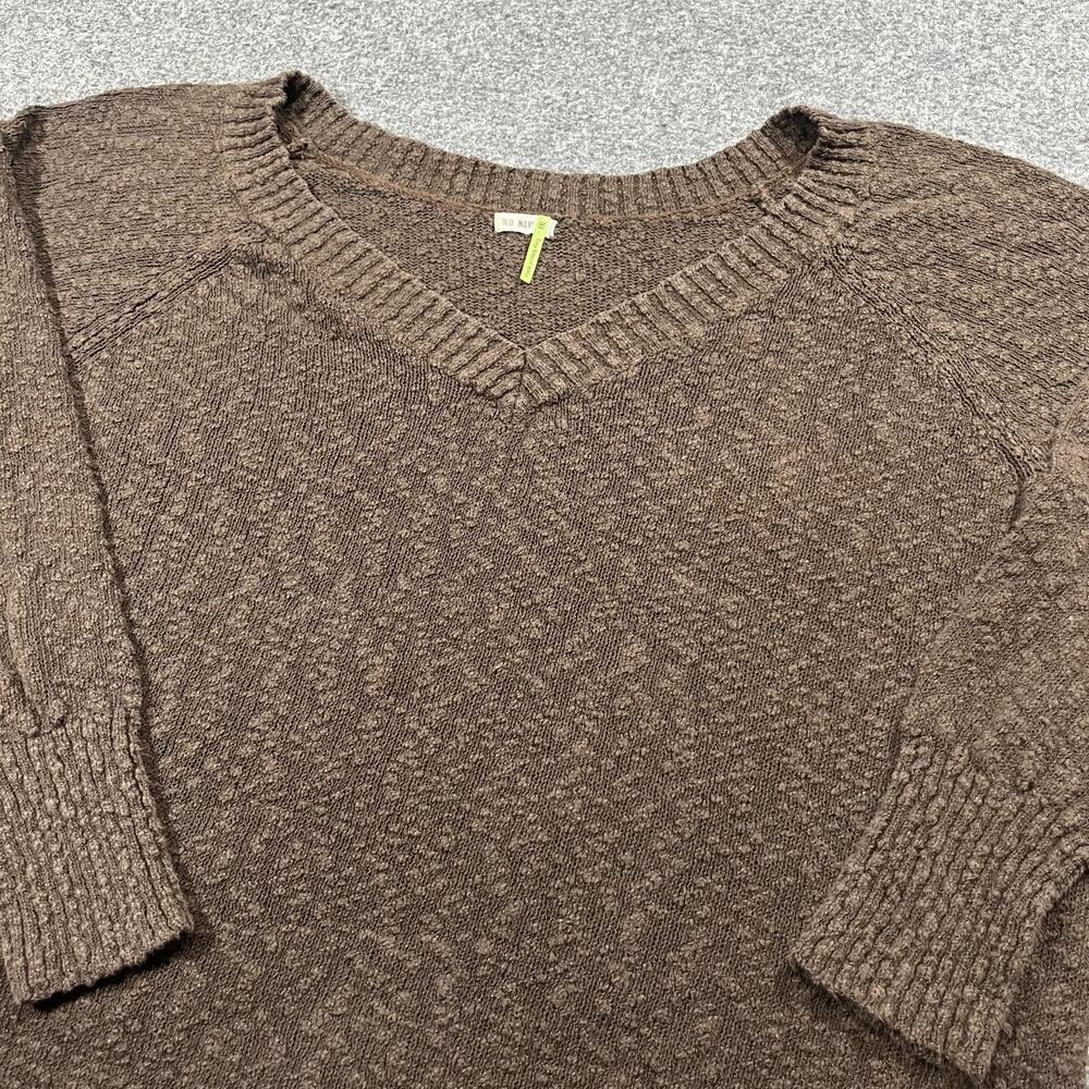 Vintage Old Navy Sweater Womens 2XL Brown Pullover V-Neck Cotton Textured Y2K